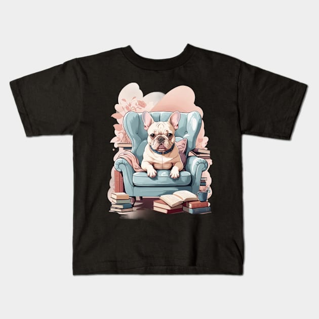 Whimsical French Bulldog Reading Nook Kids T-Shirt by Mas Design